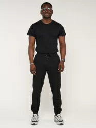 Брюки спортивные с манжетом (55% хлопок, 45%полиэстер) черный