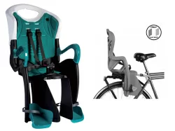 Сидение заднее BELLELLI Tiger Clamp, черно-белое с бирюзовой вставкой