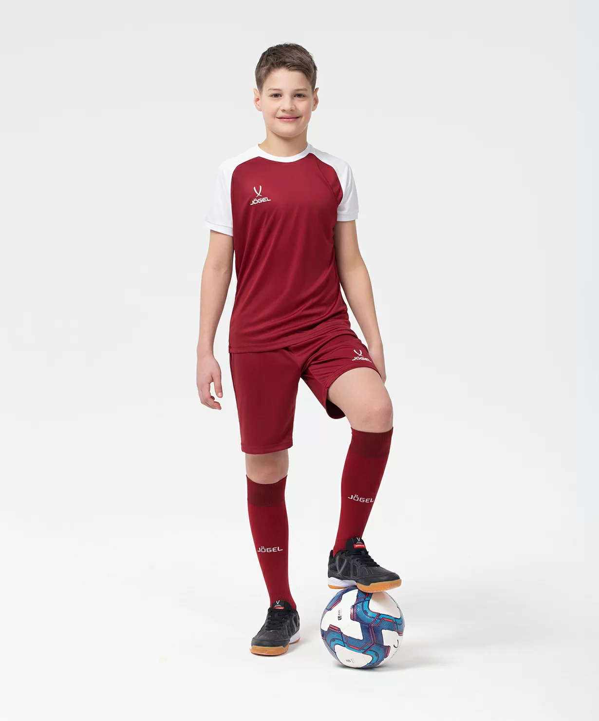  Футболка игровая JOGEL CAMP Reglan Jersey, гранатовый/белый, детский по низким ценам в Томске и Северске