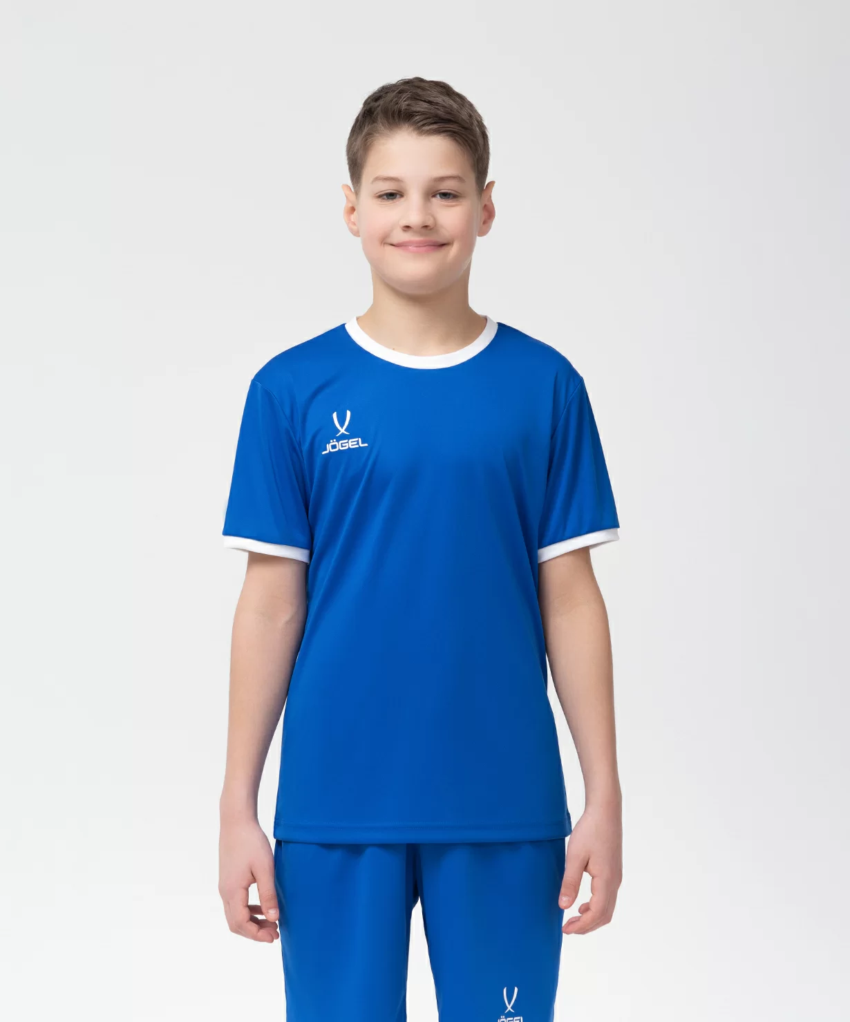  Футболка футбольная JOGEL CAMP Origin, синий/белый, детский по низким ценам в Томске и Северске