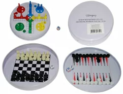 Набор игр (4 в 1) магнитных с доской шахматы, шашки, нарды, лудо) 14,50 х 14,50 х 2 см