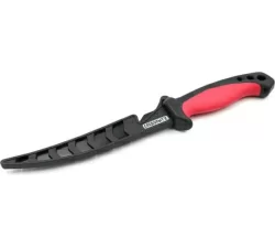 Нож разделочный Следопыт филейный прорезиненная ручка дл. клинка 150 мм в чехле черный