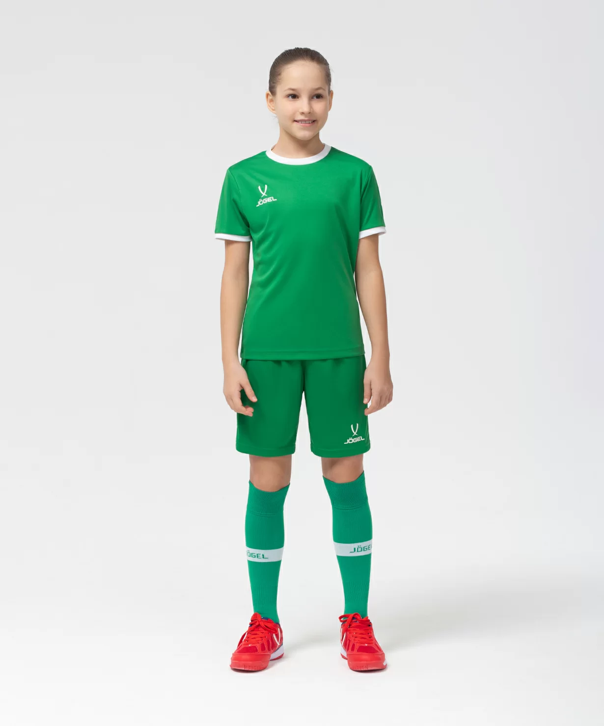  Футболка футбольная JOGEL CAMP Origin, зеленый/белый, детский по низким ценам в Томске и Северске