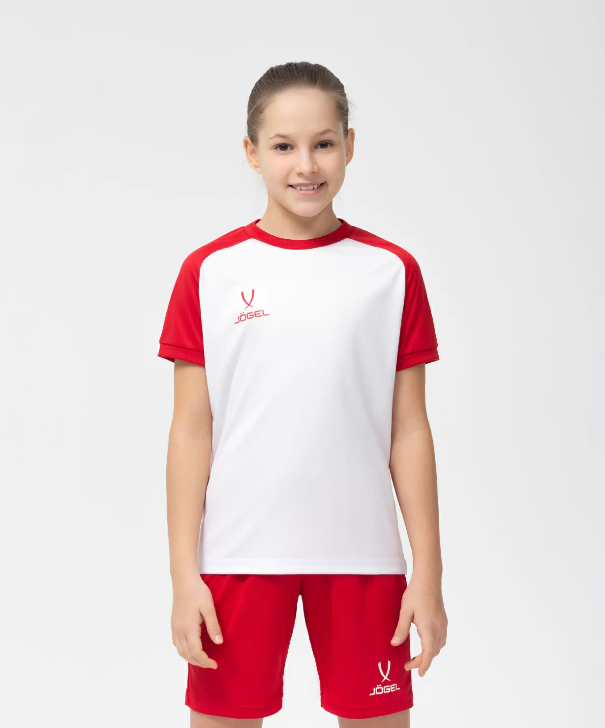  Футболка игровая JOGEL CAMP Reglan Jersey, белый/красный, детский по низким ценам в Томске и Северске