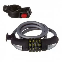 Замок, трос спиральный 10х1000 мм, кодовый STG TY557-1 черный со светоотр. полосой