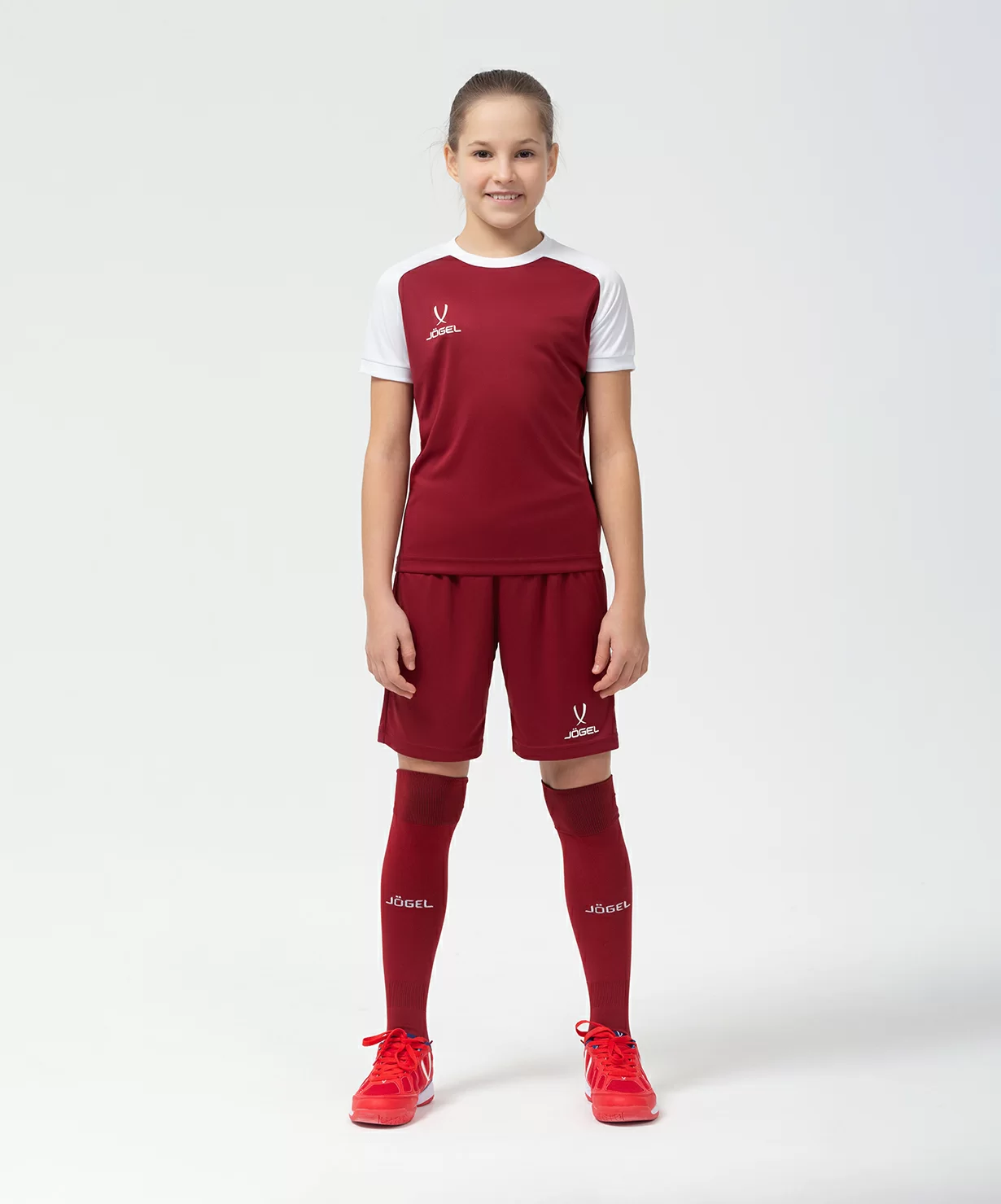  Футболка игровая JOGEL CAMP Reglan Jersey, гранатовый/белый, детский по низким ценам в Томске и Северске