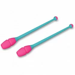 Булавы для гимнастики 41 см Indigo вставляющиеся (пластик, каучук) бирюзово-розовые
