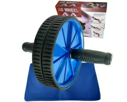 Ролик гимнастический E41054 (2 колеса) с резиновыми ручками синий