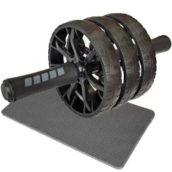 Ролик гимнастический ABR-930-1 (3 колеса) с TPR ручками черный (E32438)