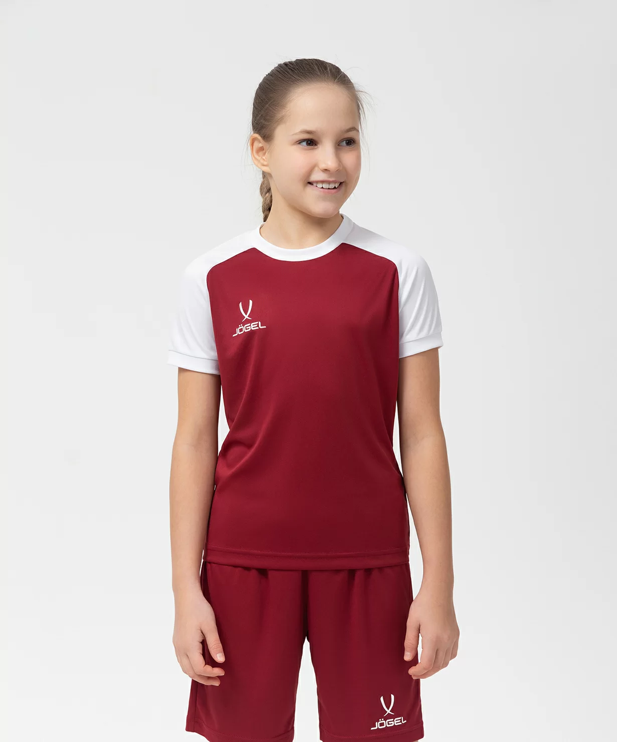  Футболка игровая JOGEL CAMP Reglan Jersey, гранатовый/белый, детский по низким ценам в Томске и Северске